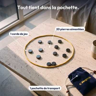 Contenu : 20 pierres aimantées, 1 corde, 1 pochette